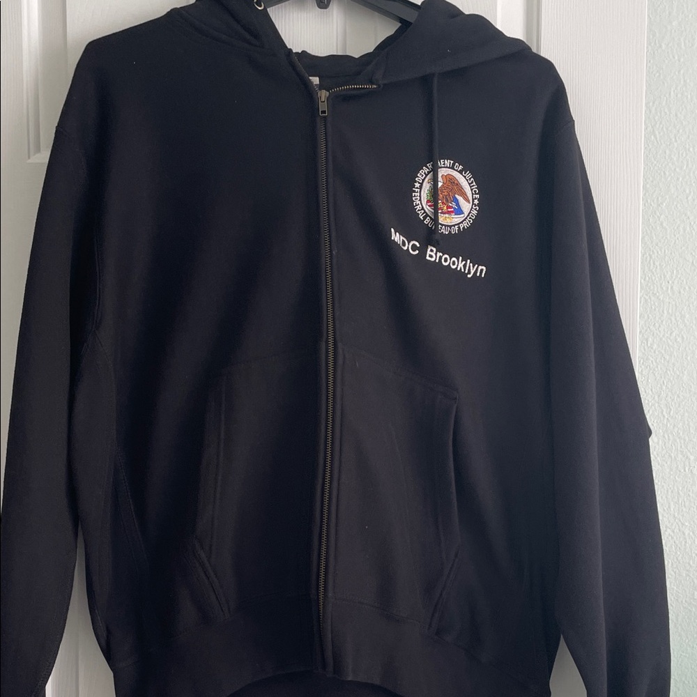 Black Zip-Up Hoodie with Embroidered Logo